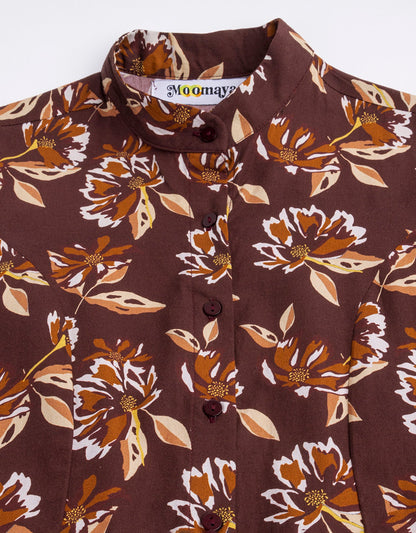 Printed Cotton Shirt, Mandarin Collar