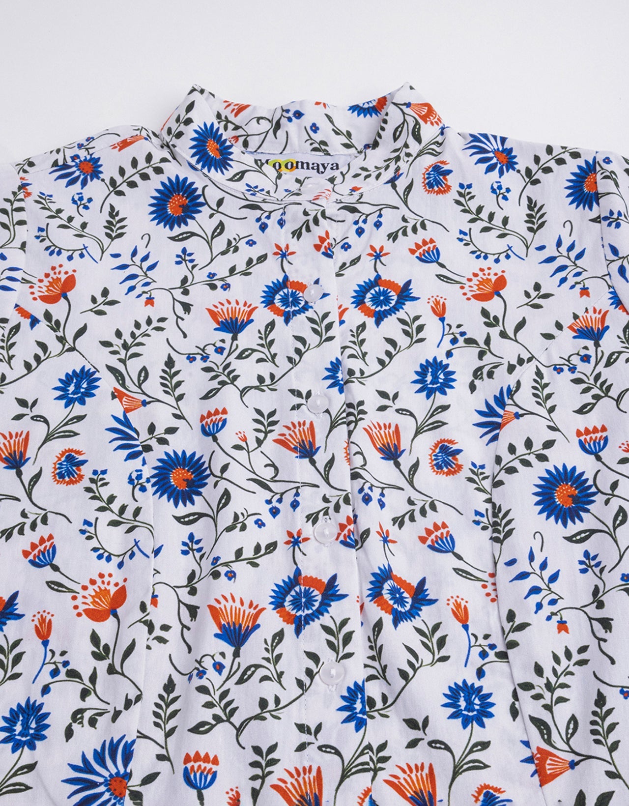 Printed Cotton Shirt, Mandarin Collar