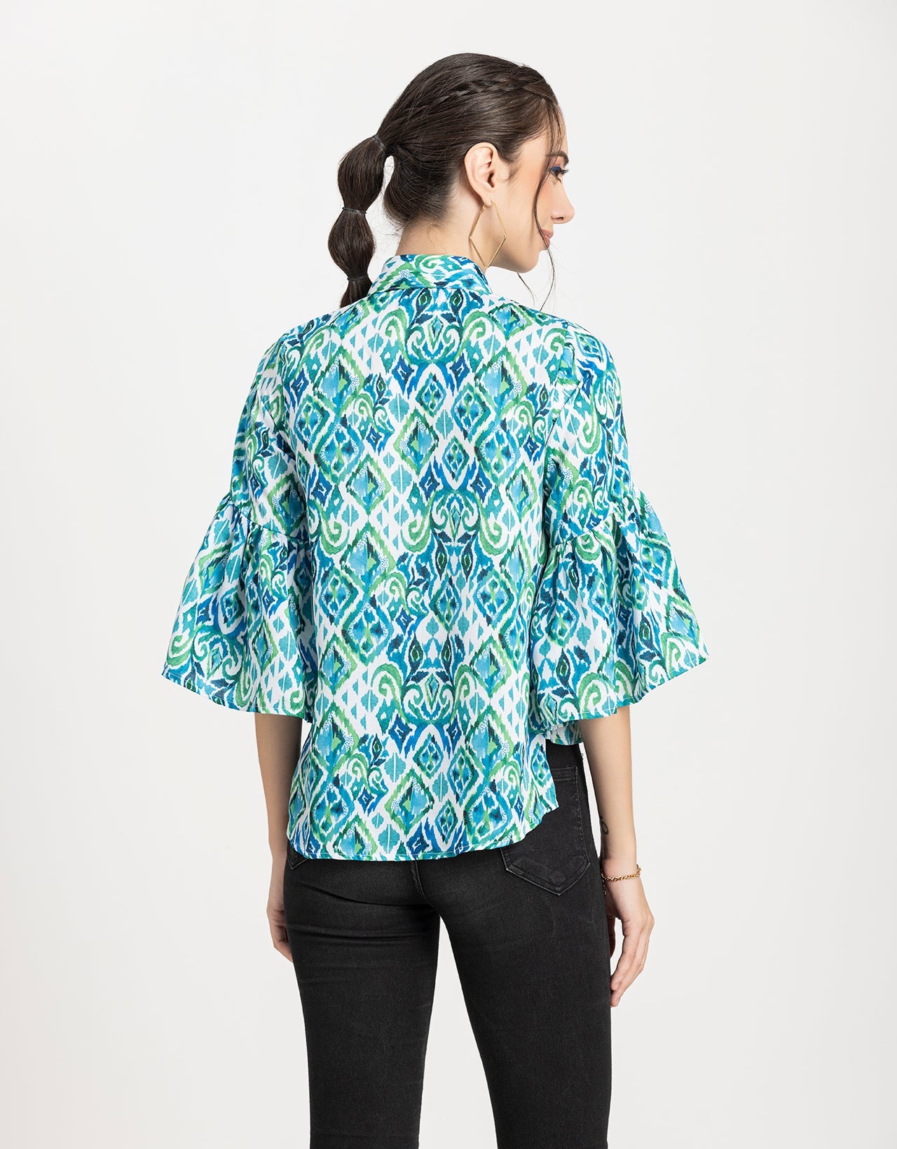 Printed Peplum Shirt, Bell Sleeve