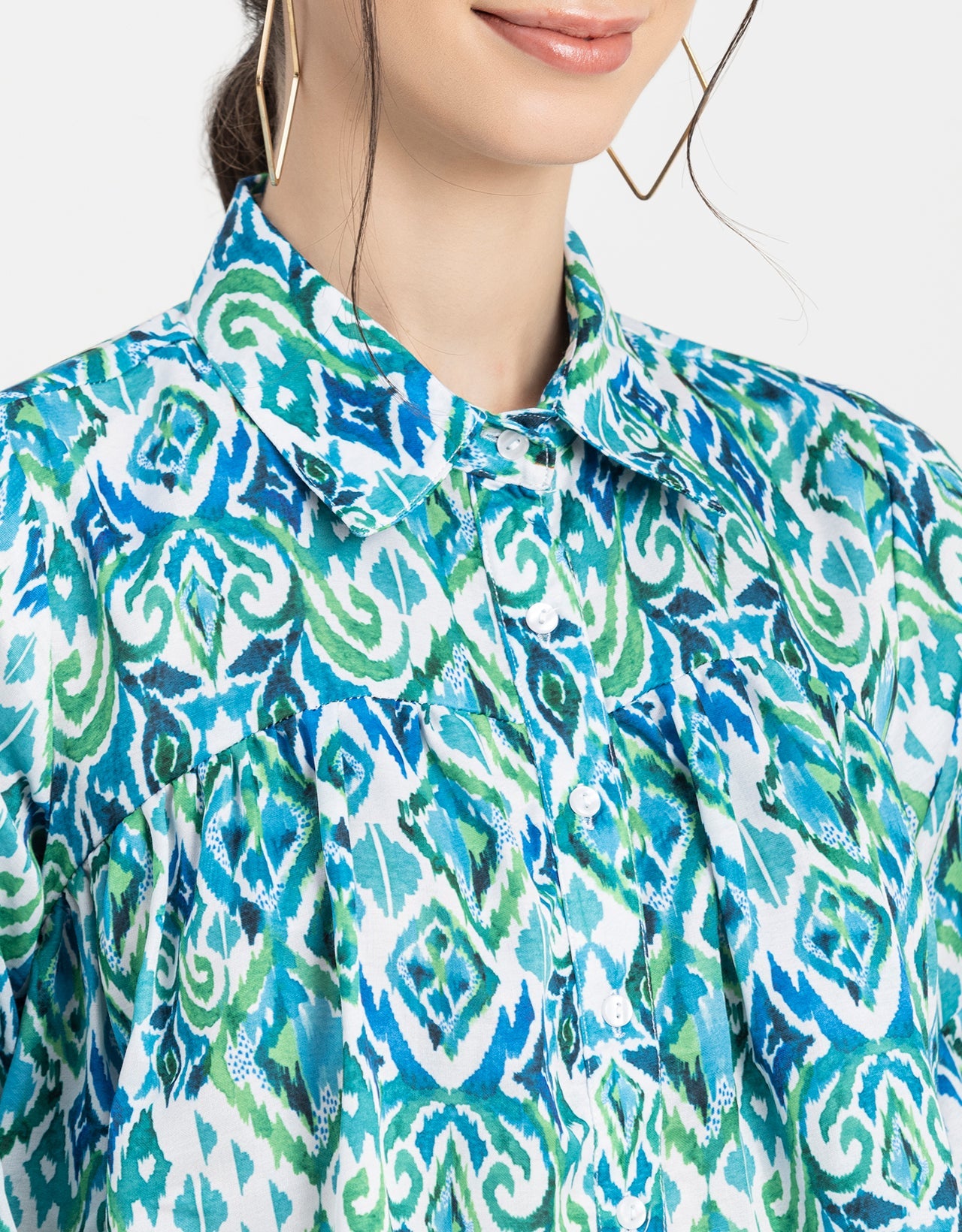 Printed Peplum Shirt, Bell Sleeve