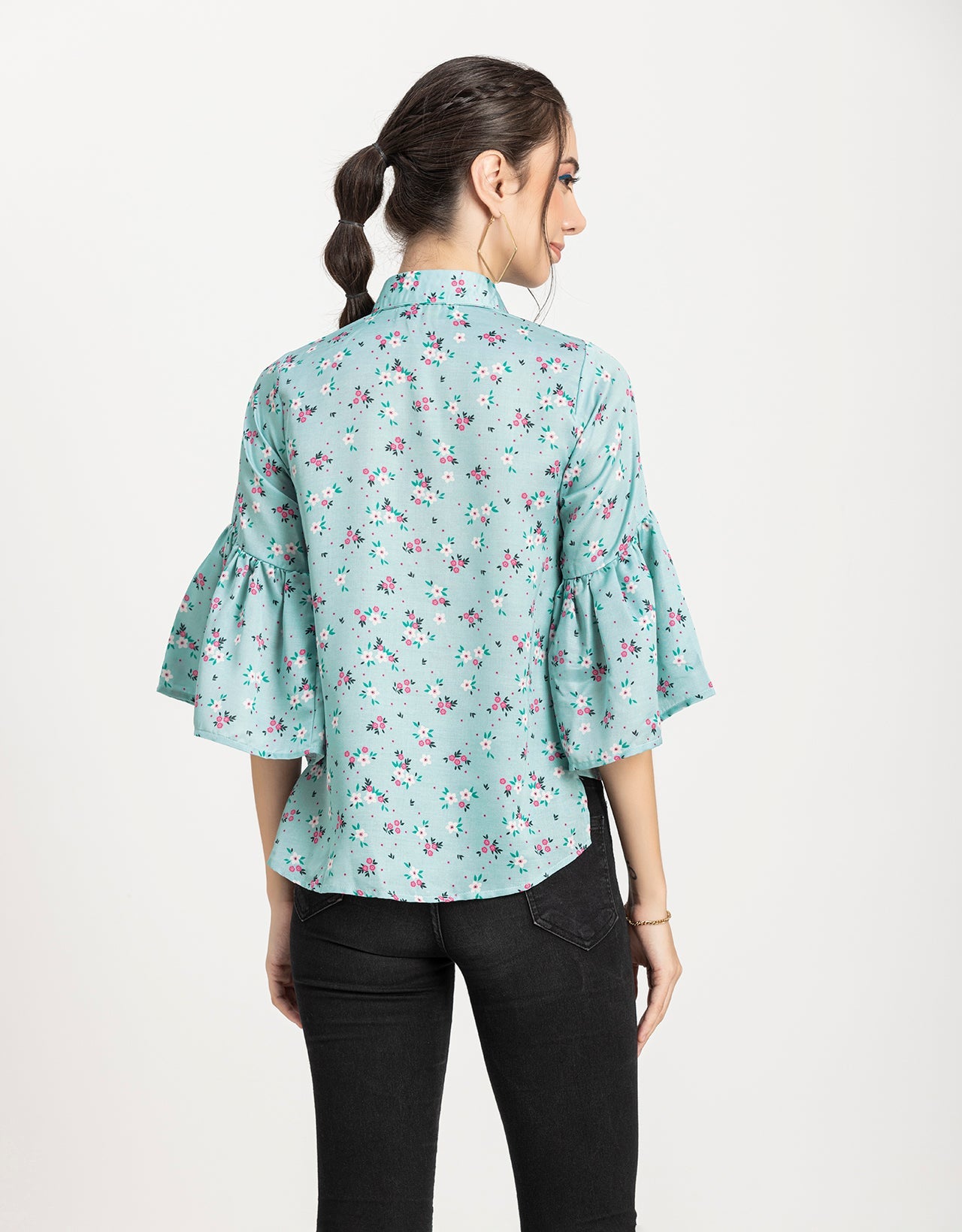 Printed Peplum Shirt, Bell Sleeve