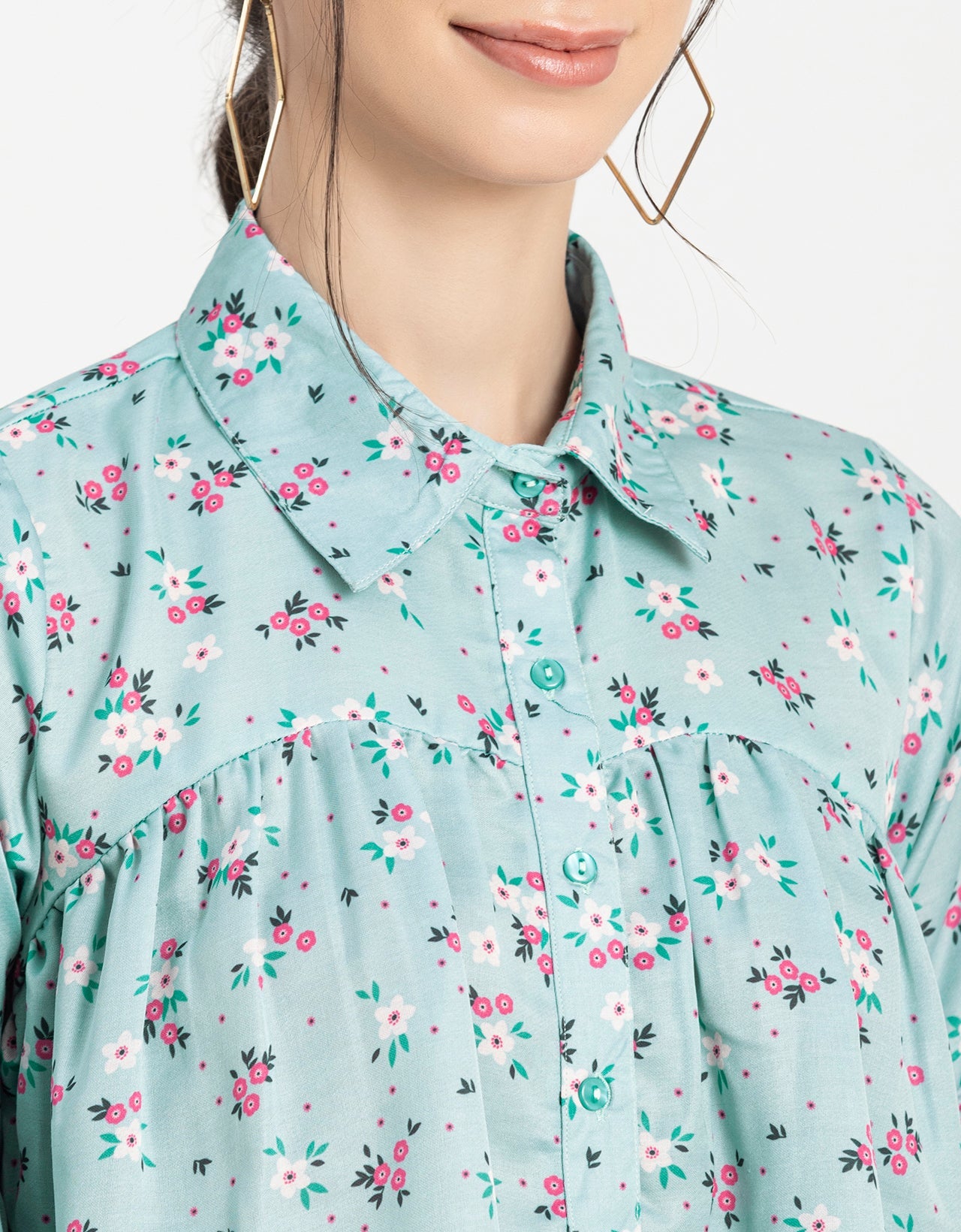 Printed Peplum Shirt, Bell Sleeve