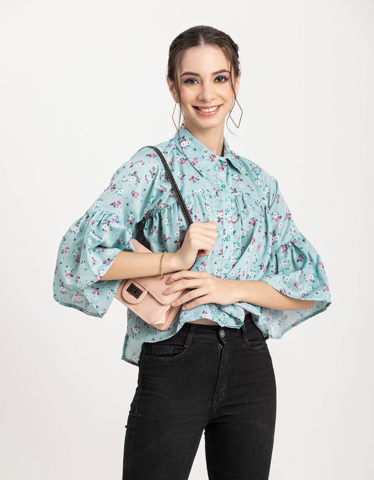Printed Peplum Shirt, Bell Sleeve