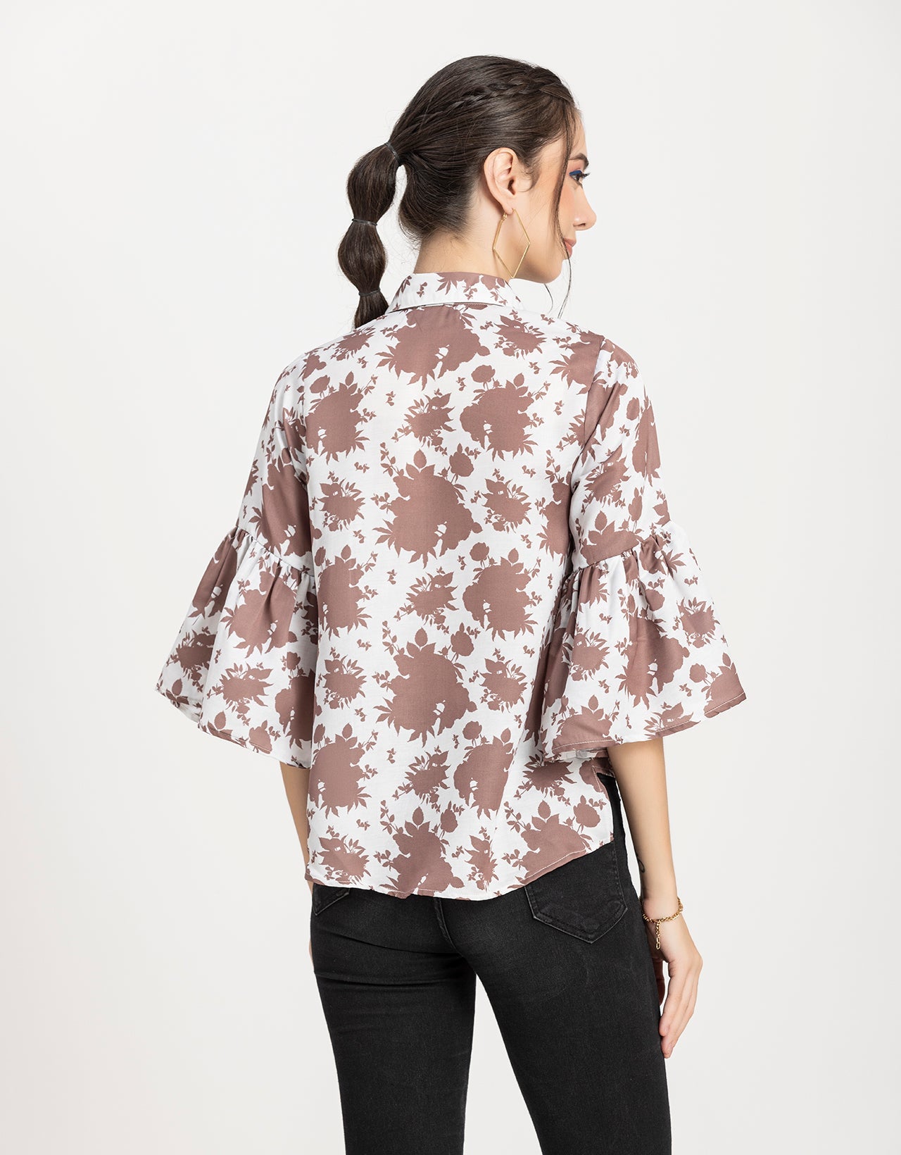 Printed Peplum Shirt, Bell Sleeve