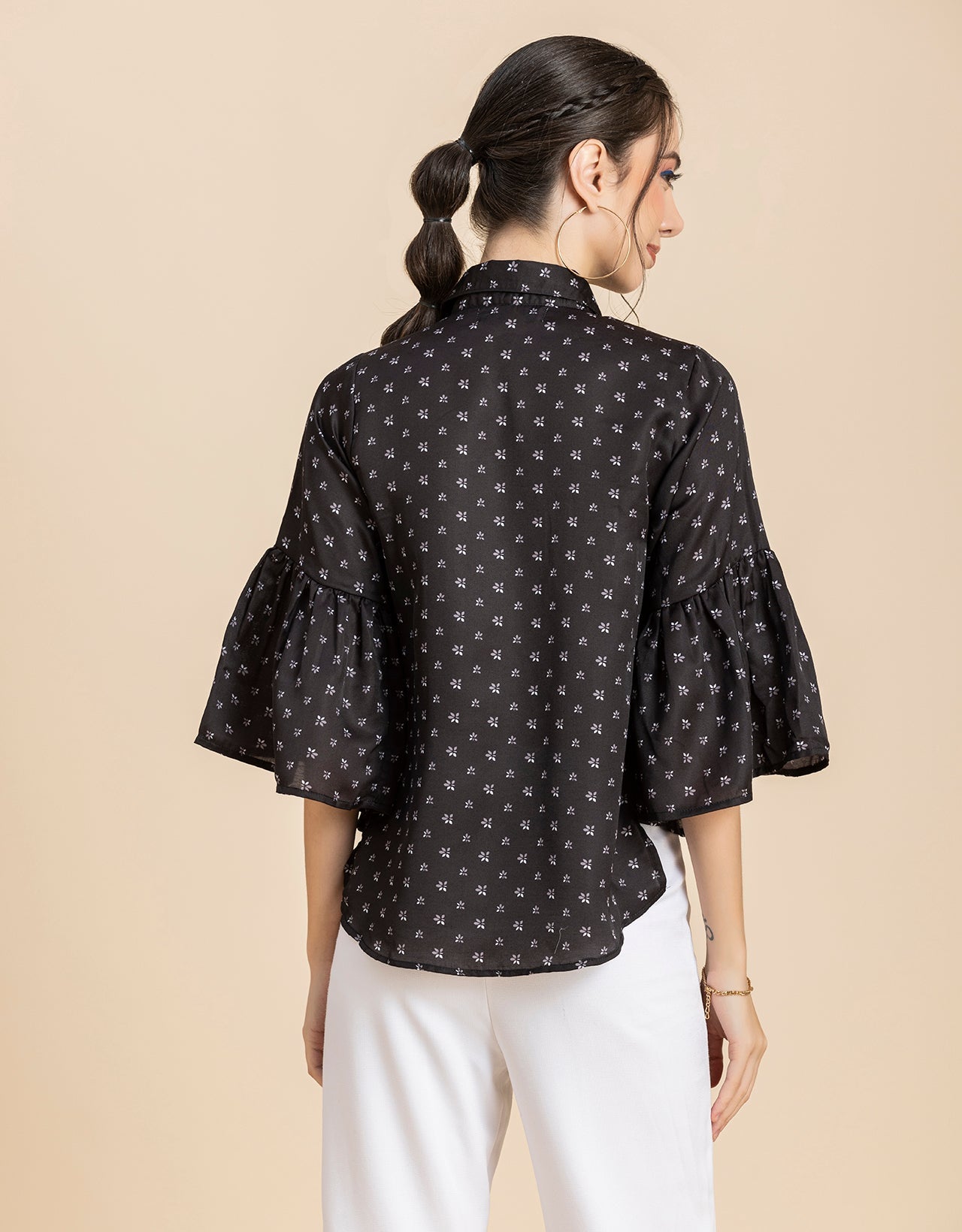 Printed Peplum Shirt, Bell Sleeve