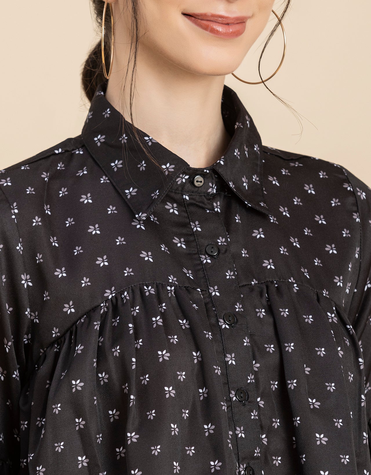 Printed Peplum Shirt, Bell Sleeve