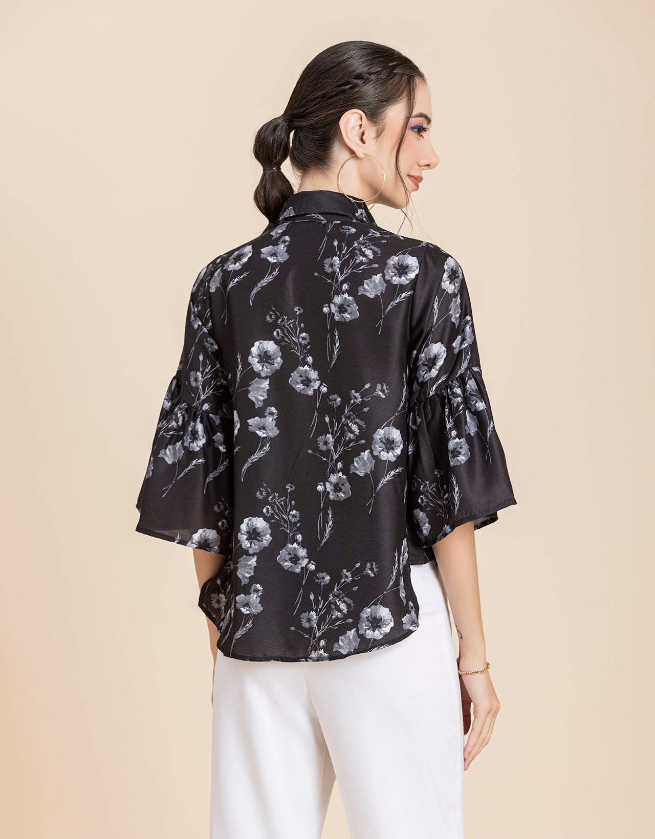 Printed Peplum Shirt, Bell Sleeve