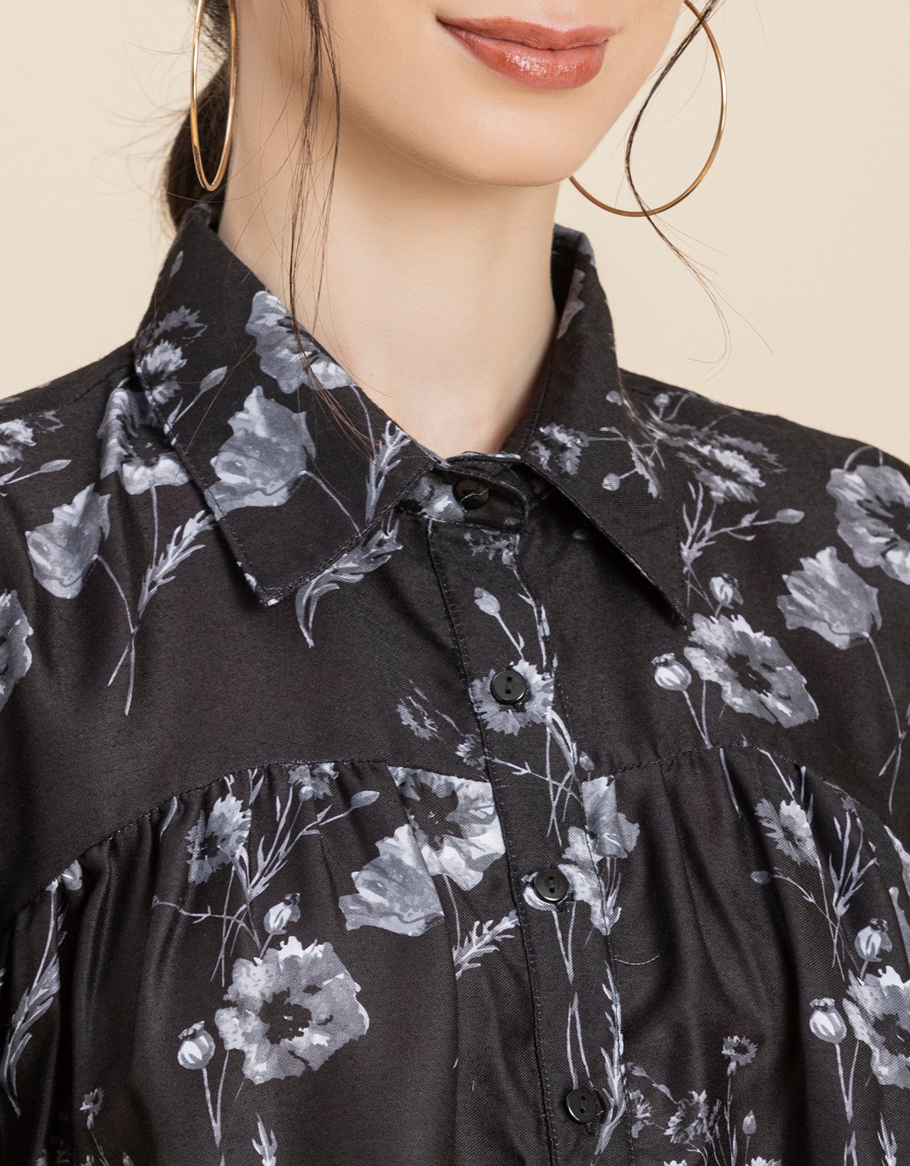 Printed Peplum Shirt, Bell Sleeve