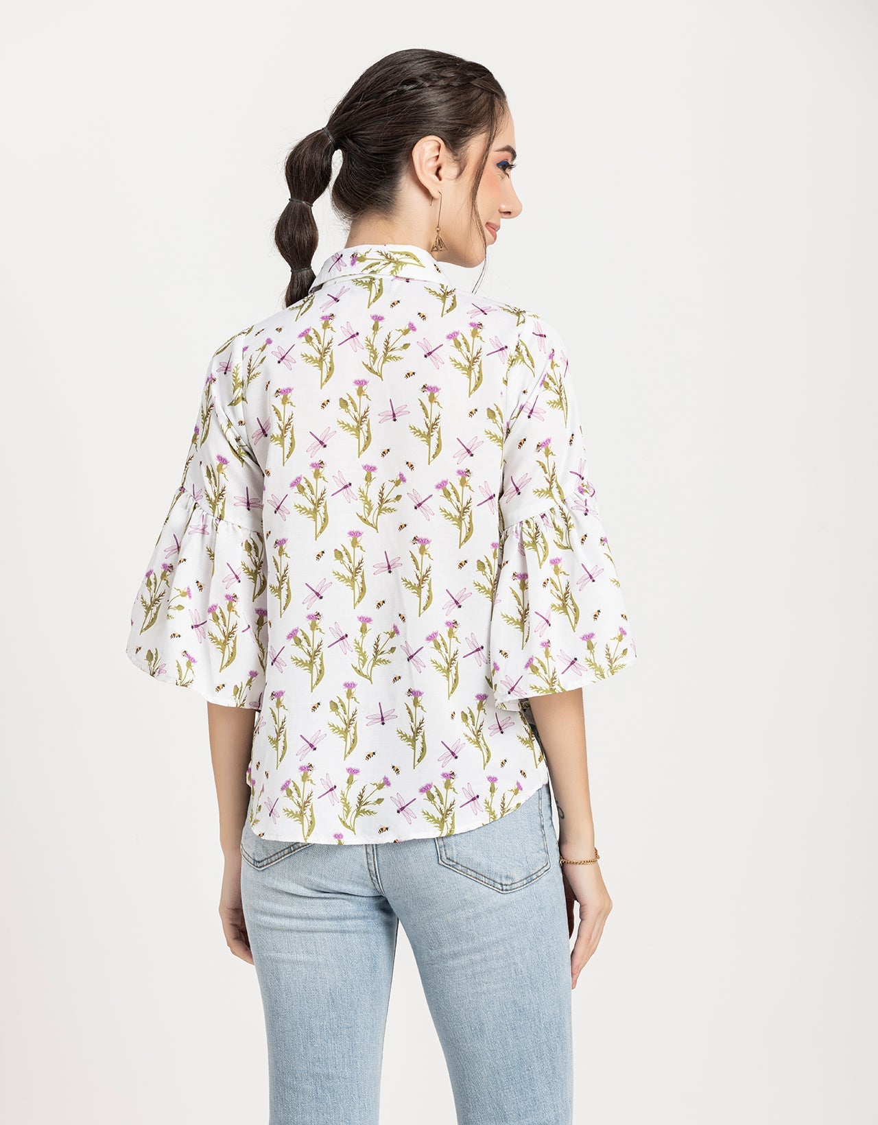 Printed Peplum Shirt, Bell Sleeve