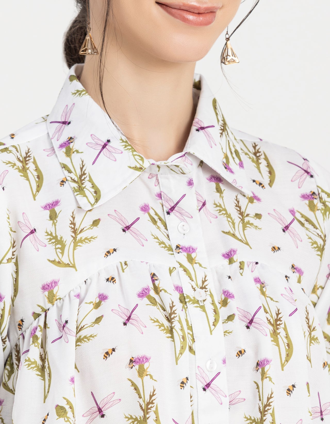 Printed Peplum Shirt, Bell Sleeve