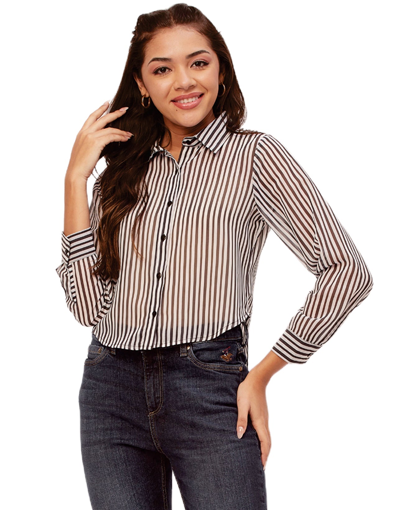 Button Down Collared Sheer Shirt