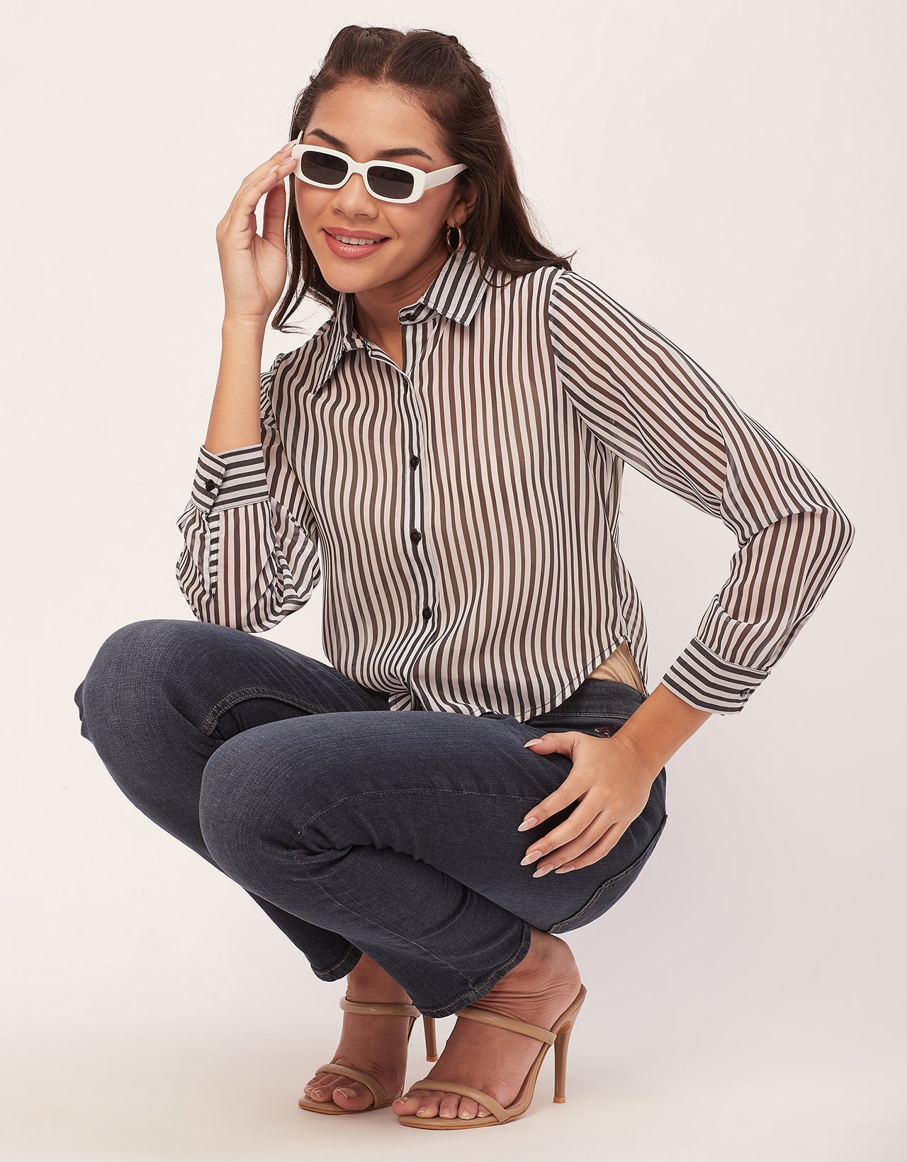Button Down Collared Sheer Shirt