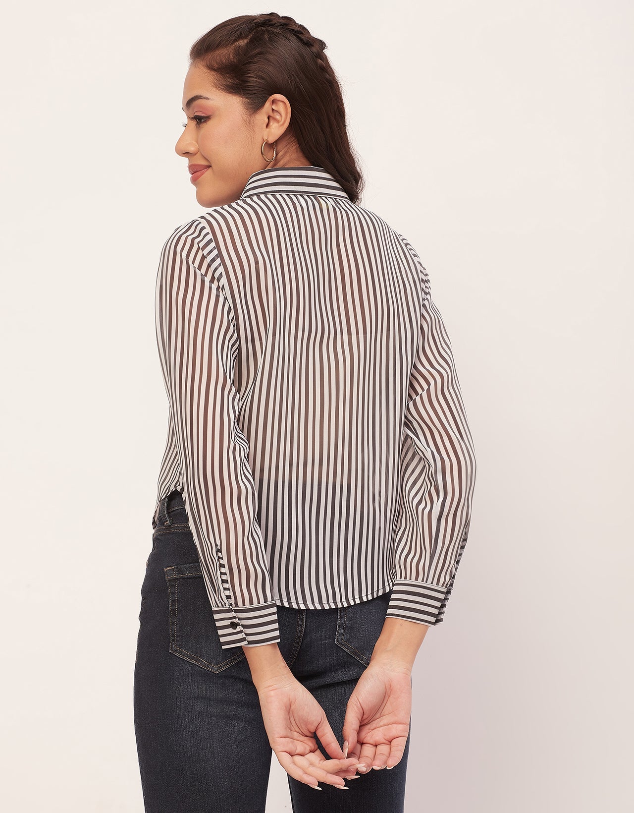Button Down Collared Sheer Shirt