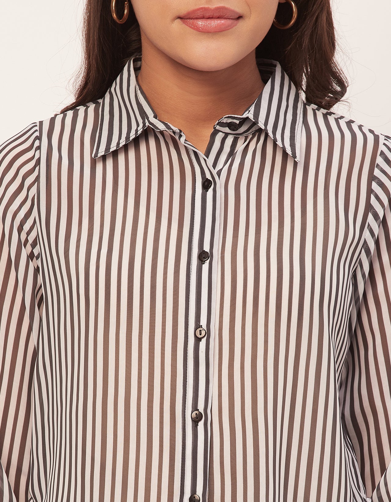 Button Down Collared Sheer Shirt