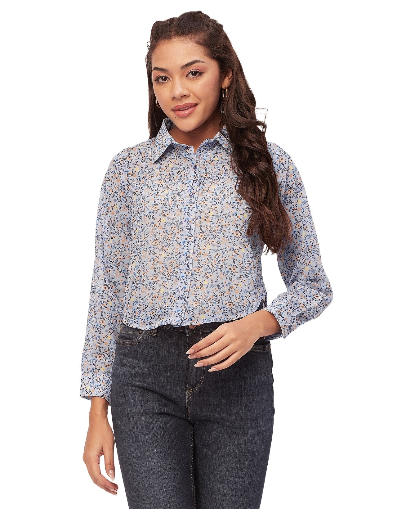 Button Down Collared Sheer Shirt
