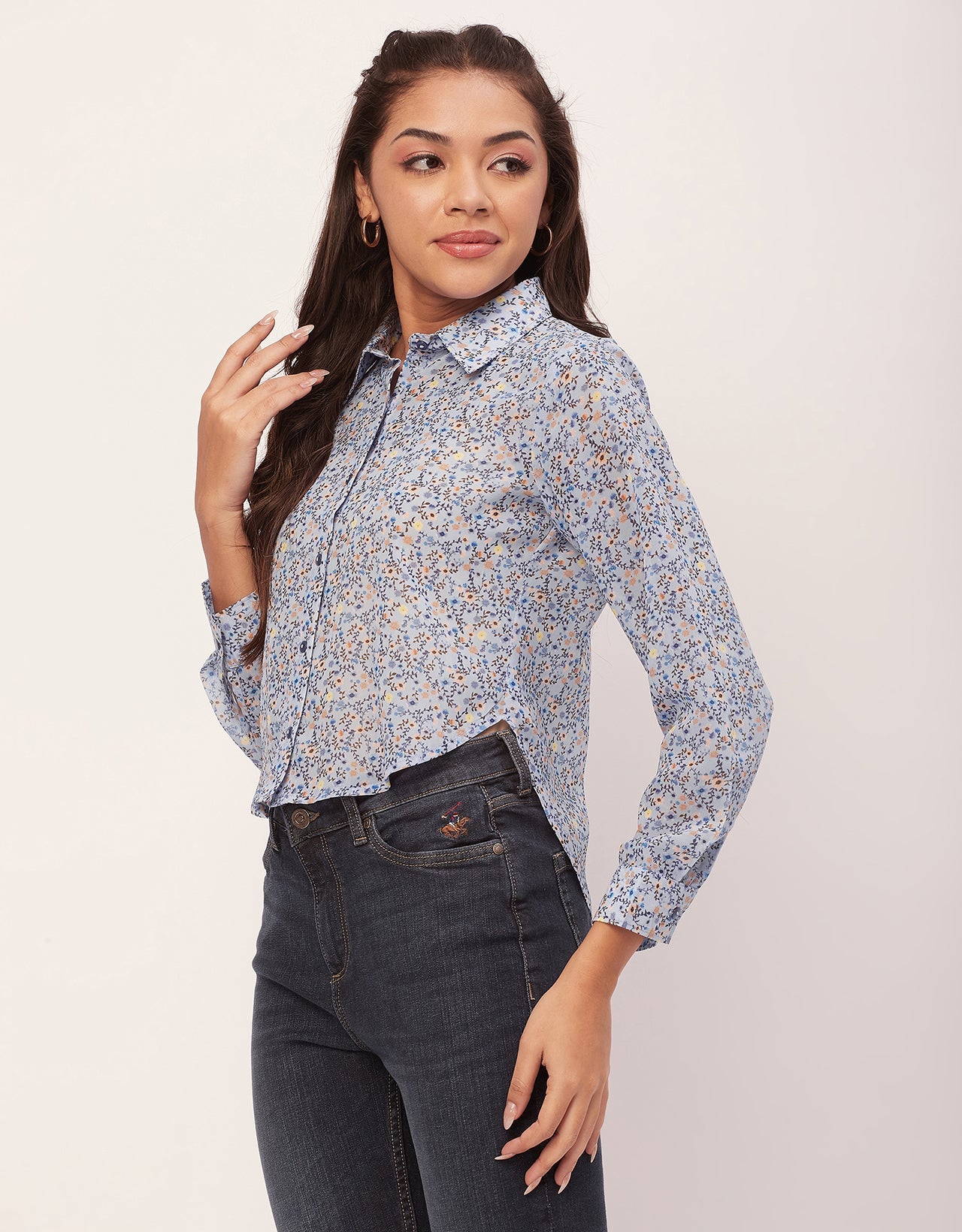 Button Down Collared Sheer Shirt