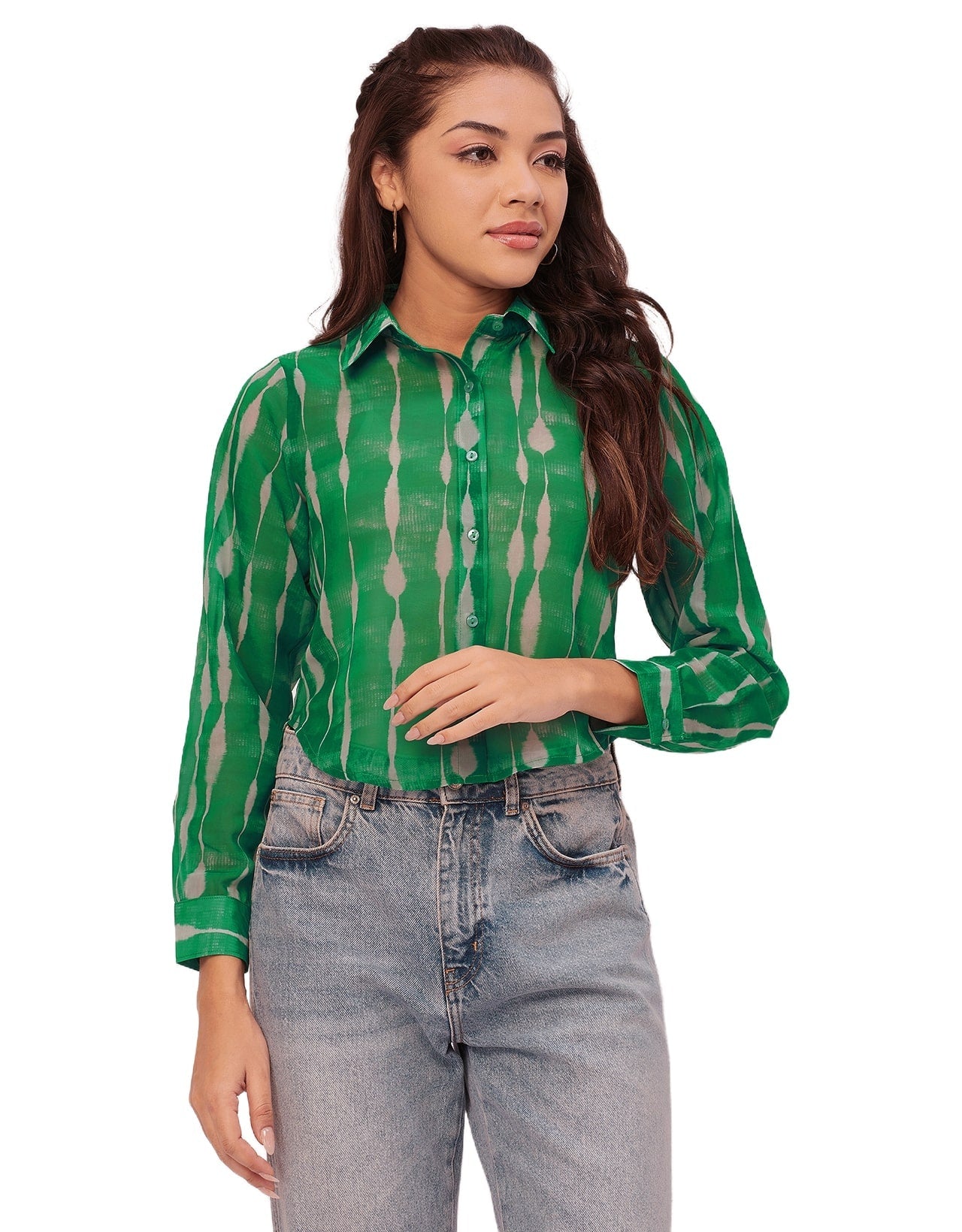 Button Down Collared Sheer Shirt