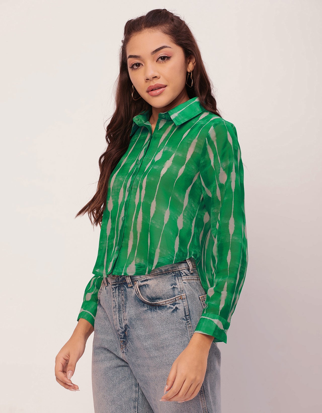 Button Down Collared Sheer Shirt