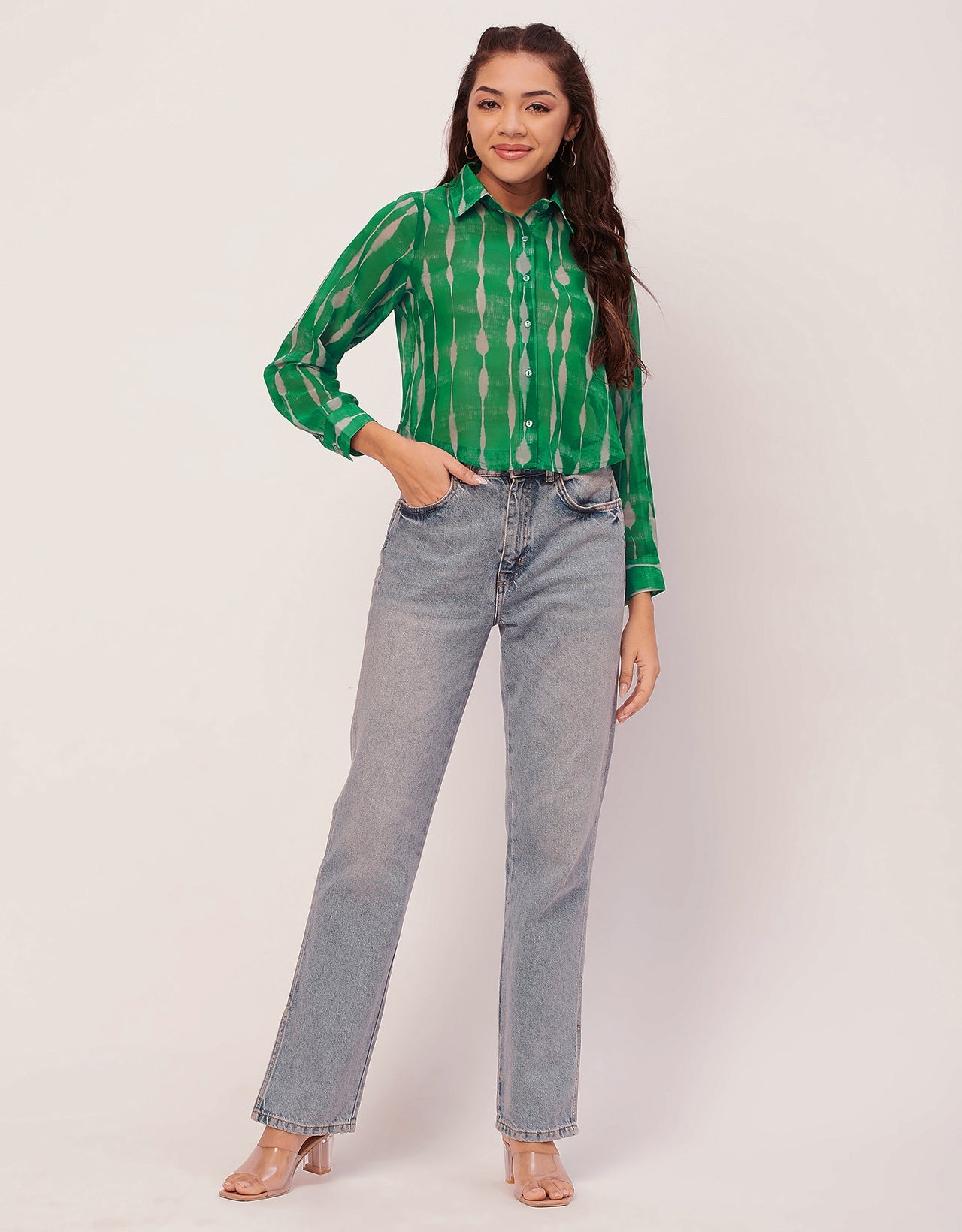 Button Down Collared Sheer Shirt