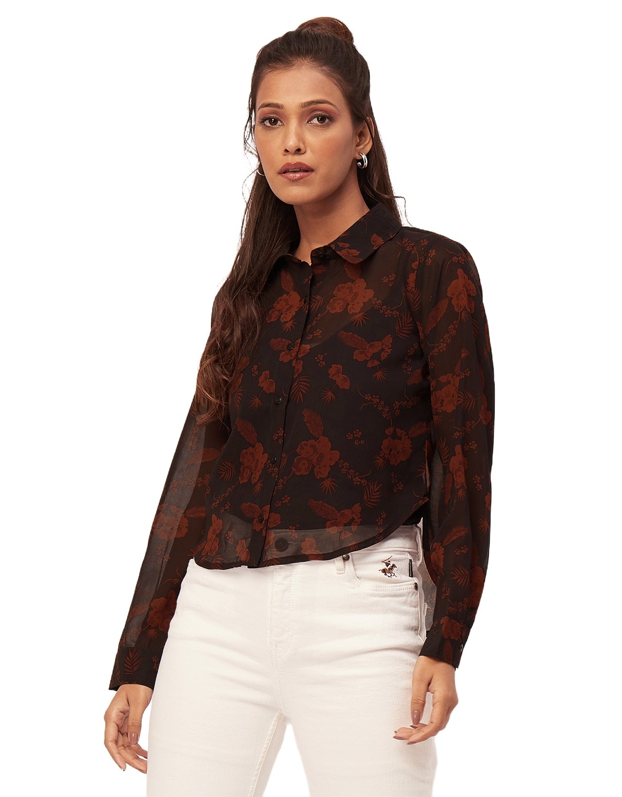 Button Down Collared Sheer Shirt
