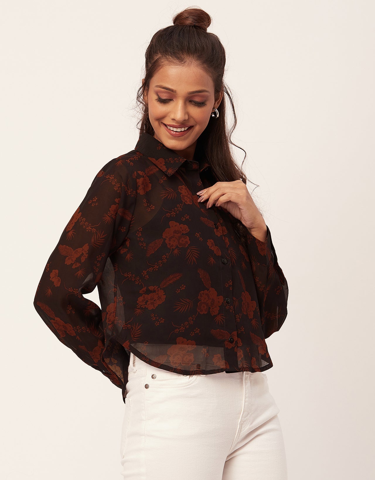 Button Down Collared Sheer Shirt