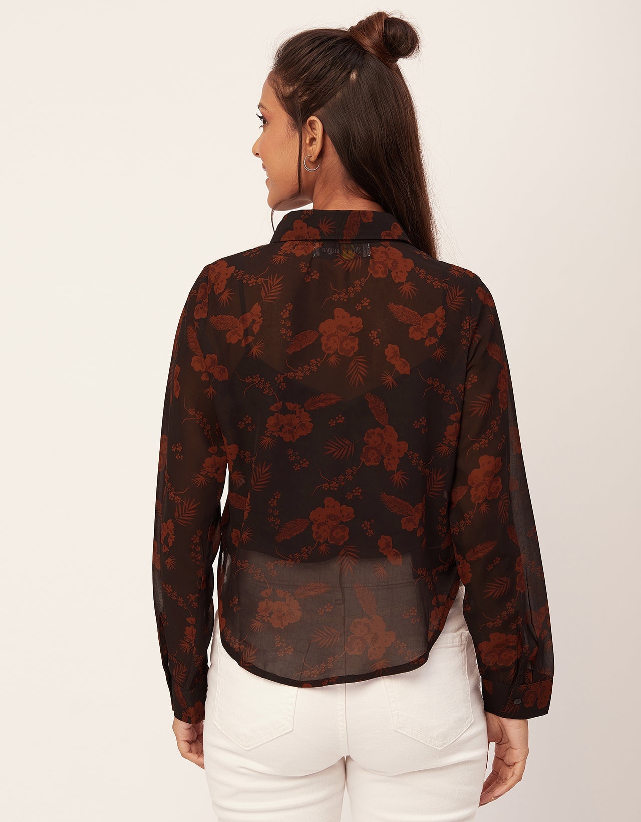 Button Down Collared Sheer Shirt
