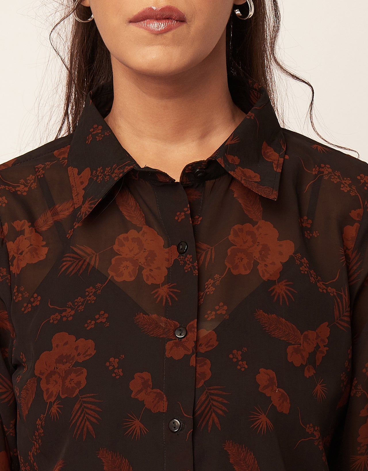 Button Down Collared Sheer Shirt