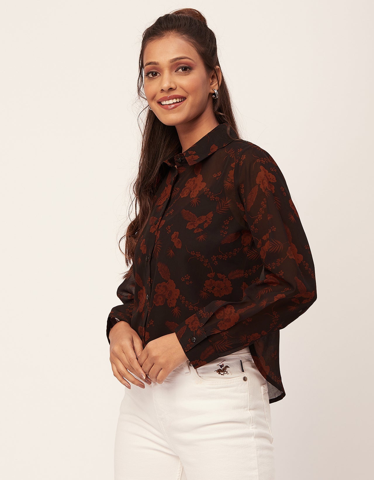 Button Down Collared Sheer Shirt