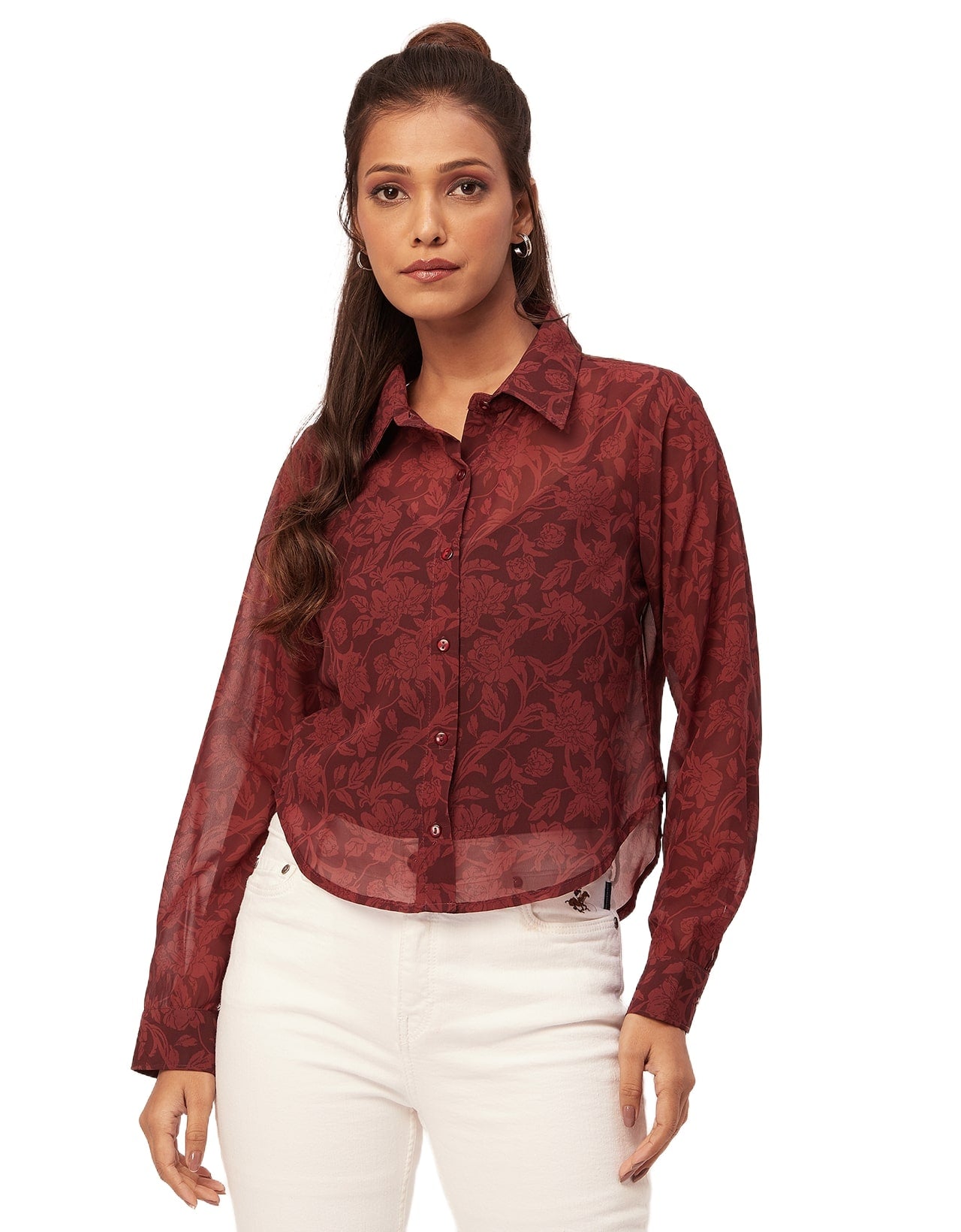 Button Down Collared Sheer Shirt