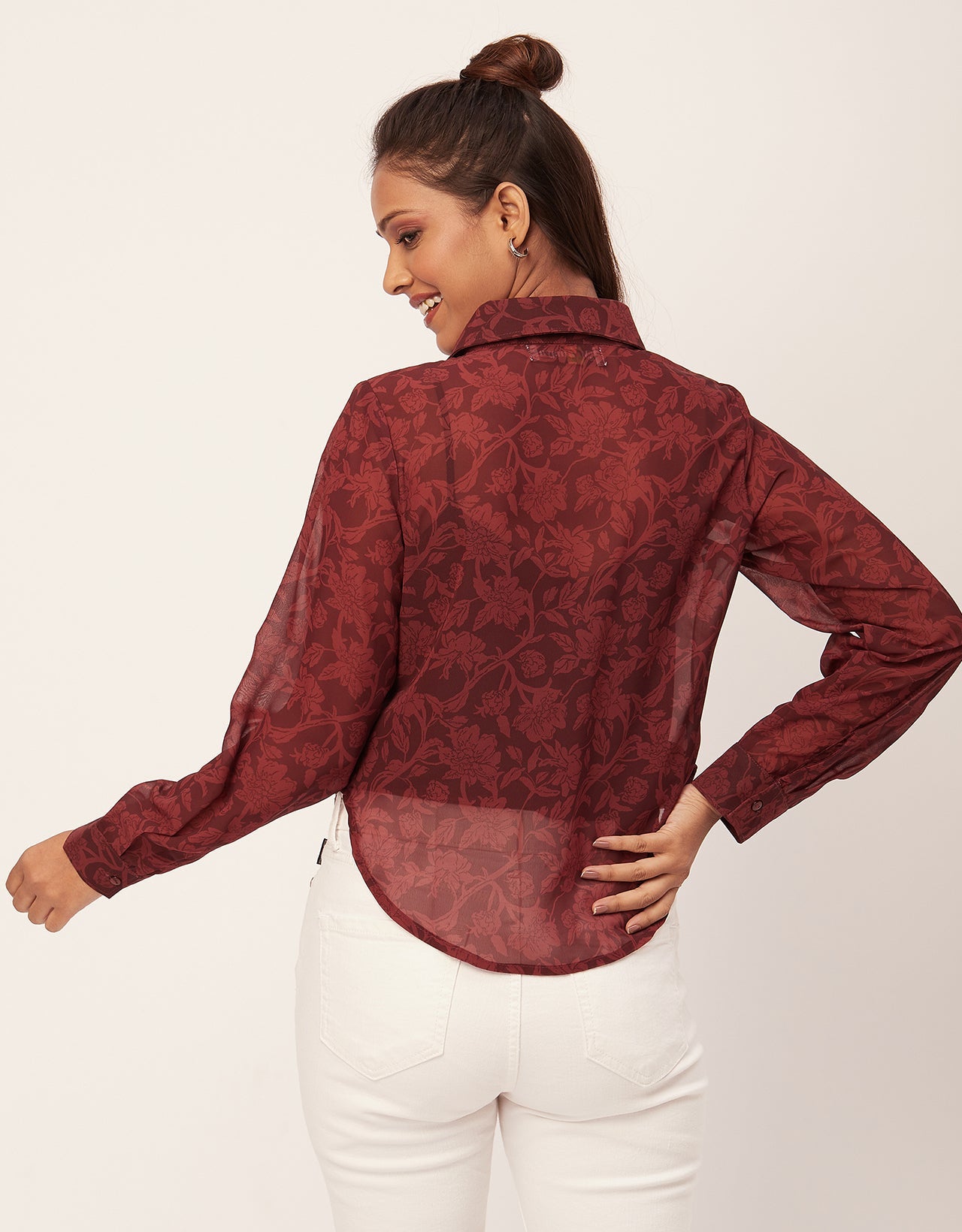 Button Down Collared Sheer Shirt