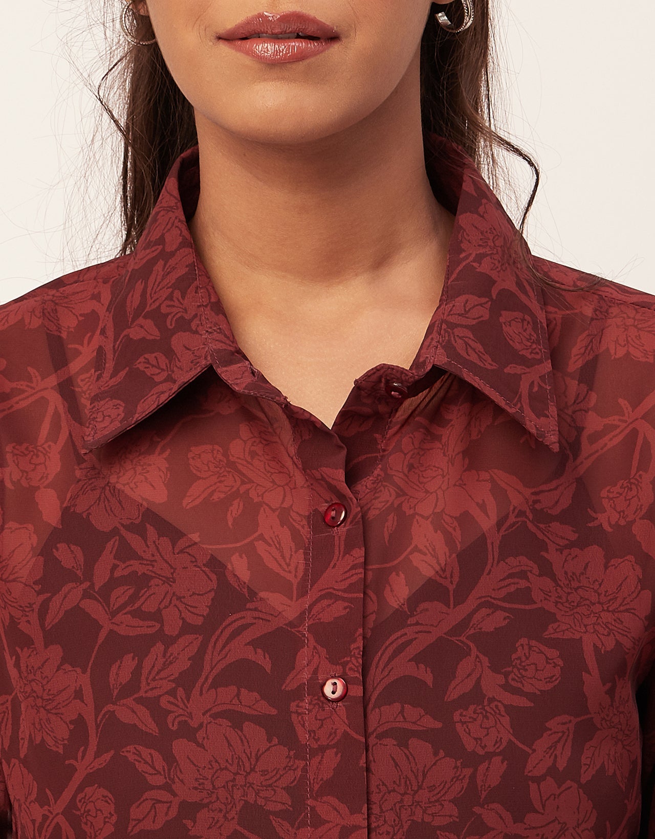 Button Down Collared Sheer Shirt