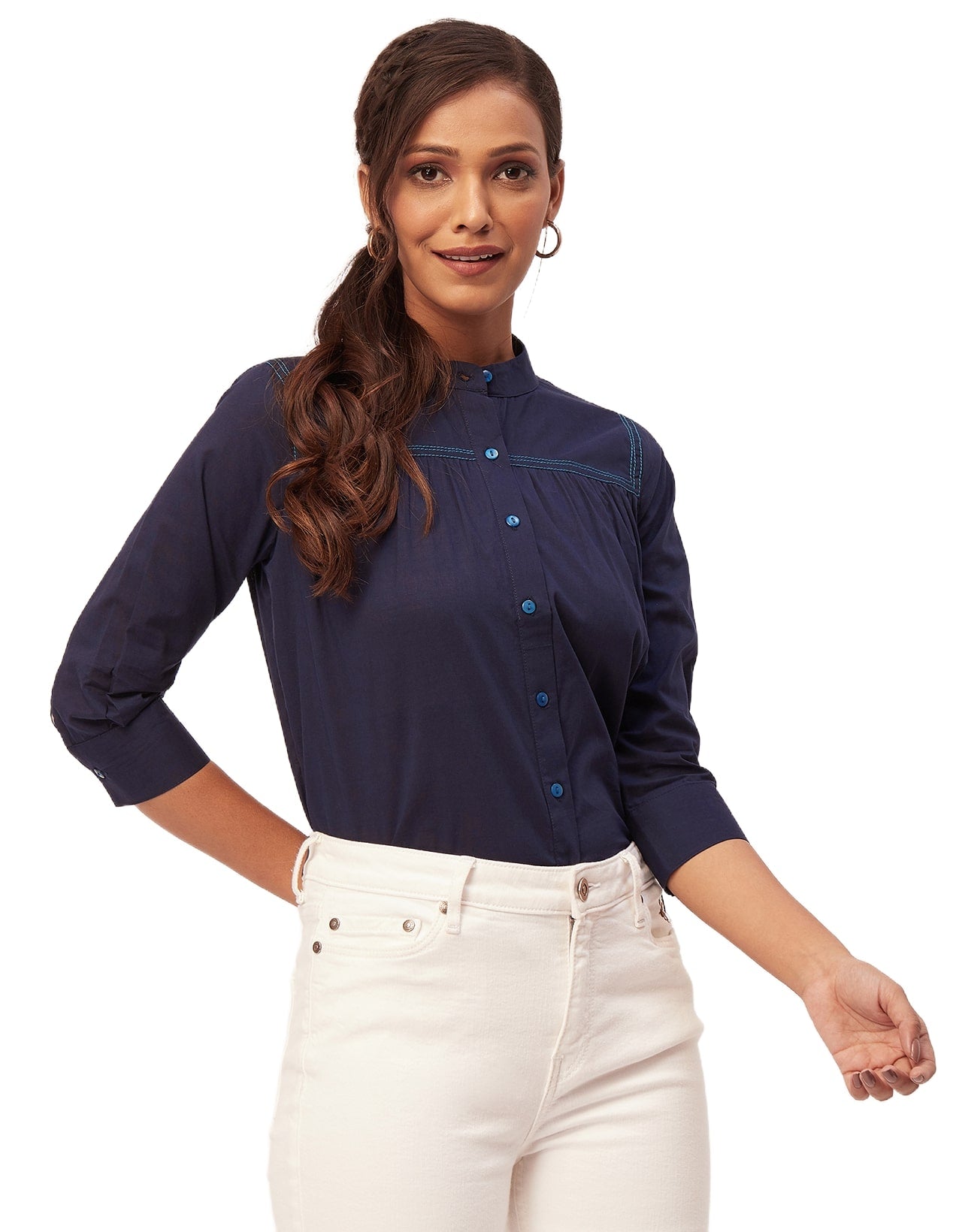 Solid Mandarin Collar Shirt