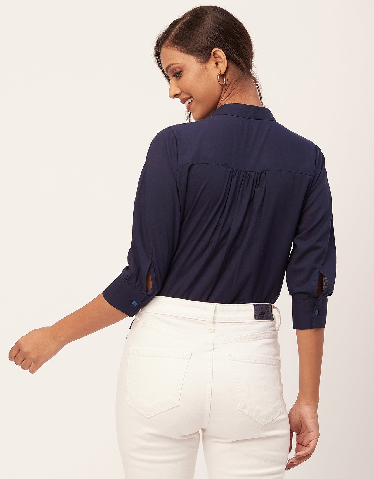 Solid Mandarin Collar Shirt