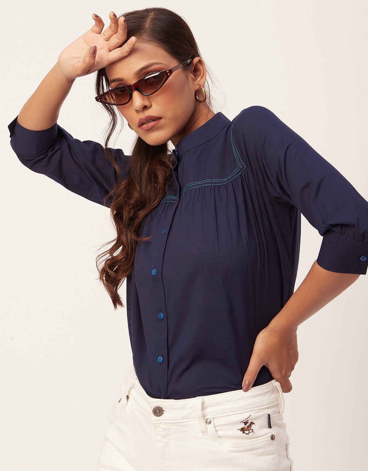 Solid Mandarin Collar Shirt
