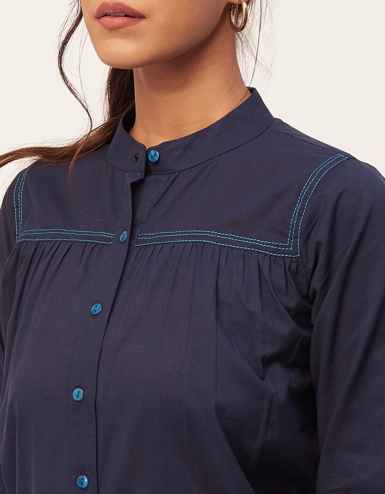 Solid Mandarin Collar Shirt
