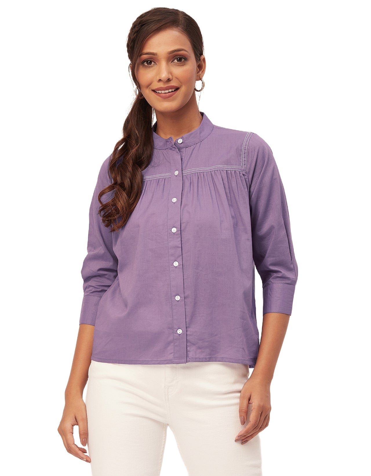 Solid Mandarin Collar Shirt