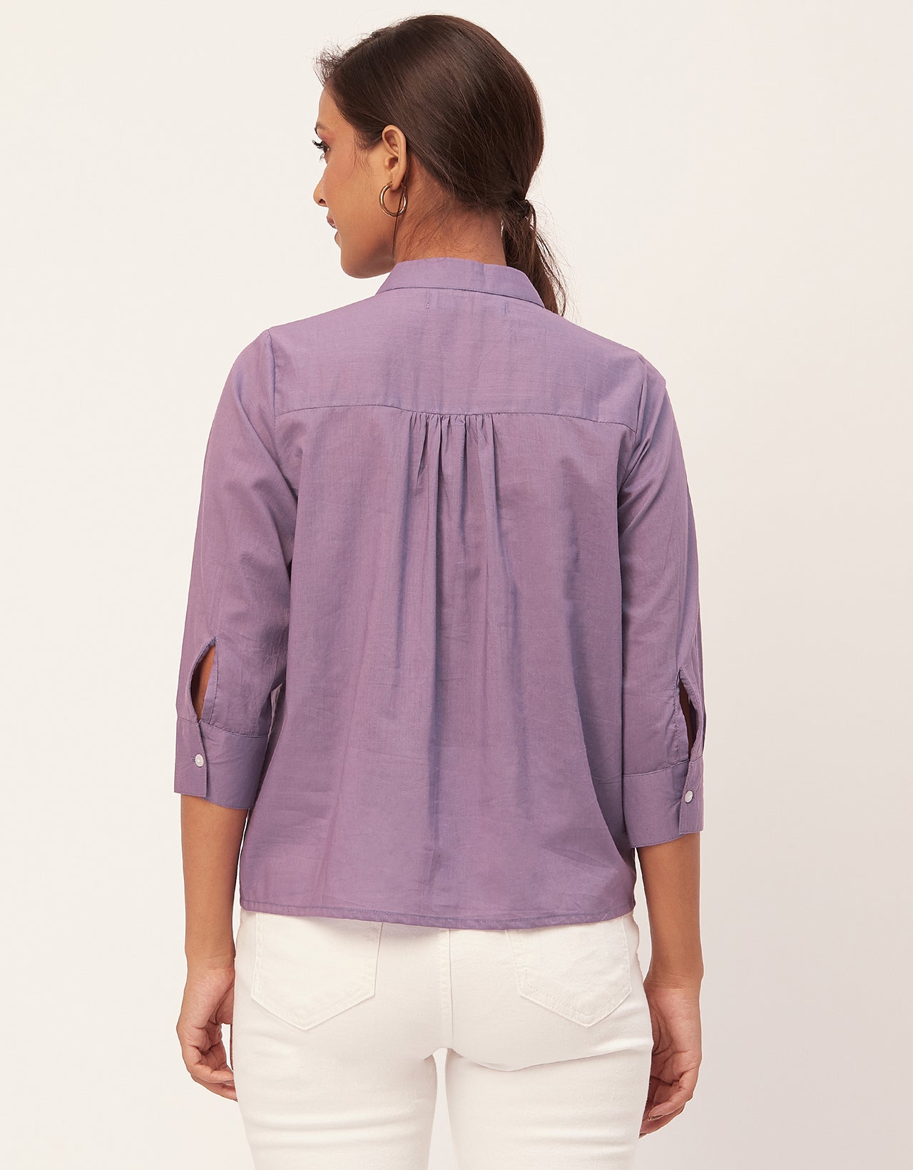 Solid Mandarin Collar Shirt