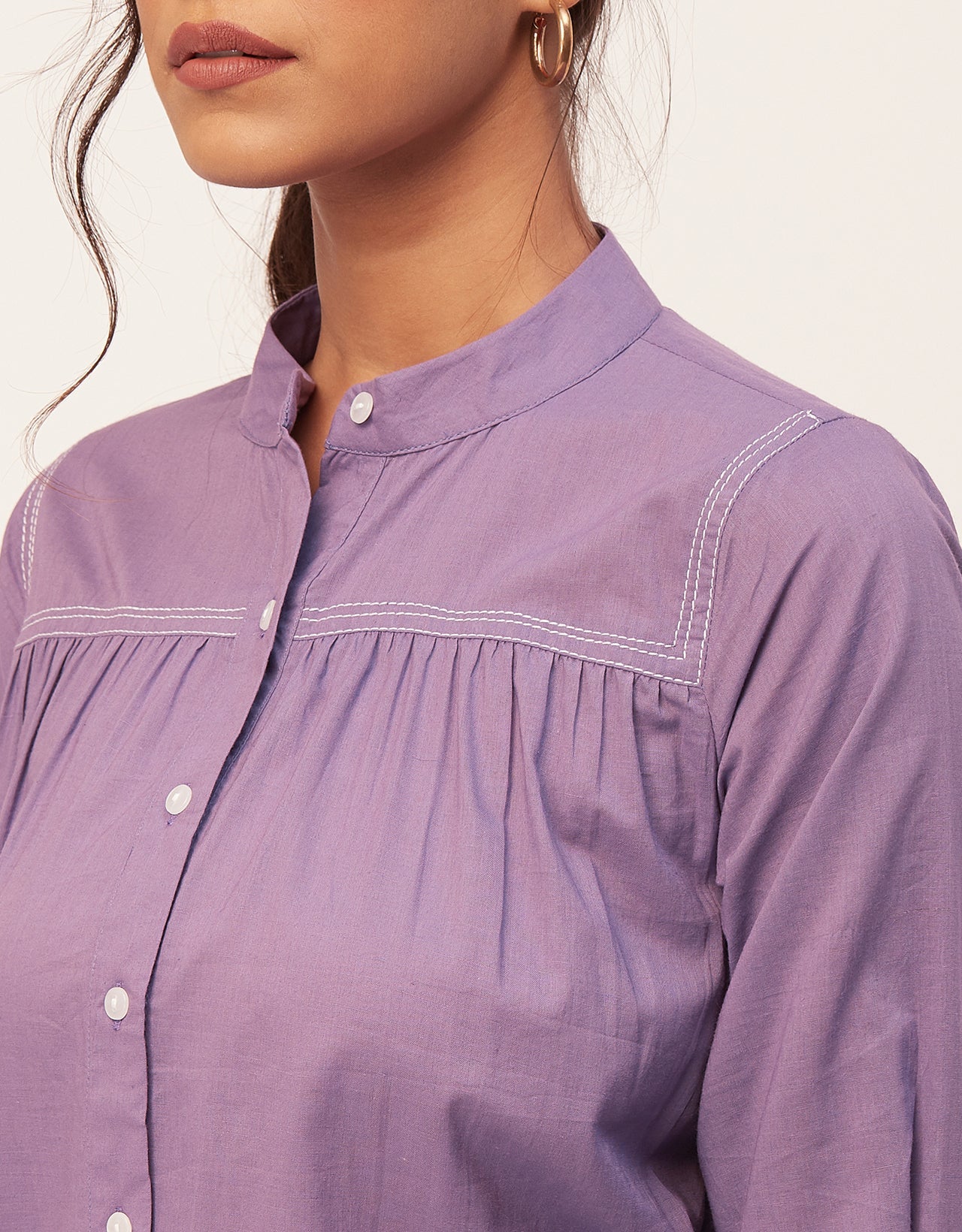 Solid Mandarin Collar Shirt