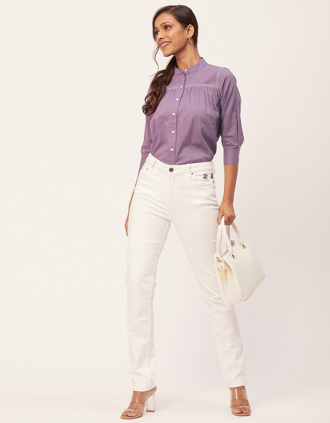 Solid Mandarin Collar Shirt