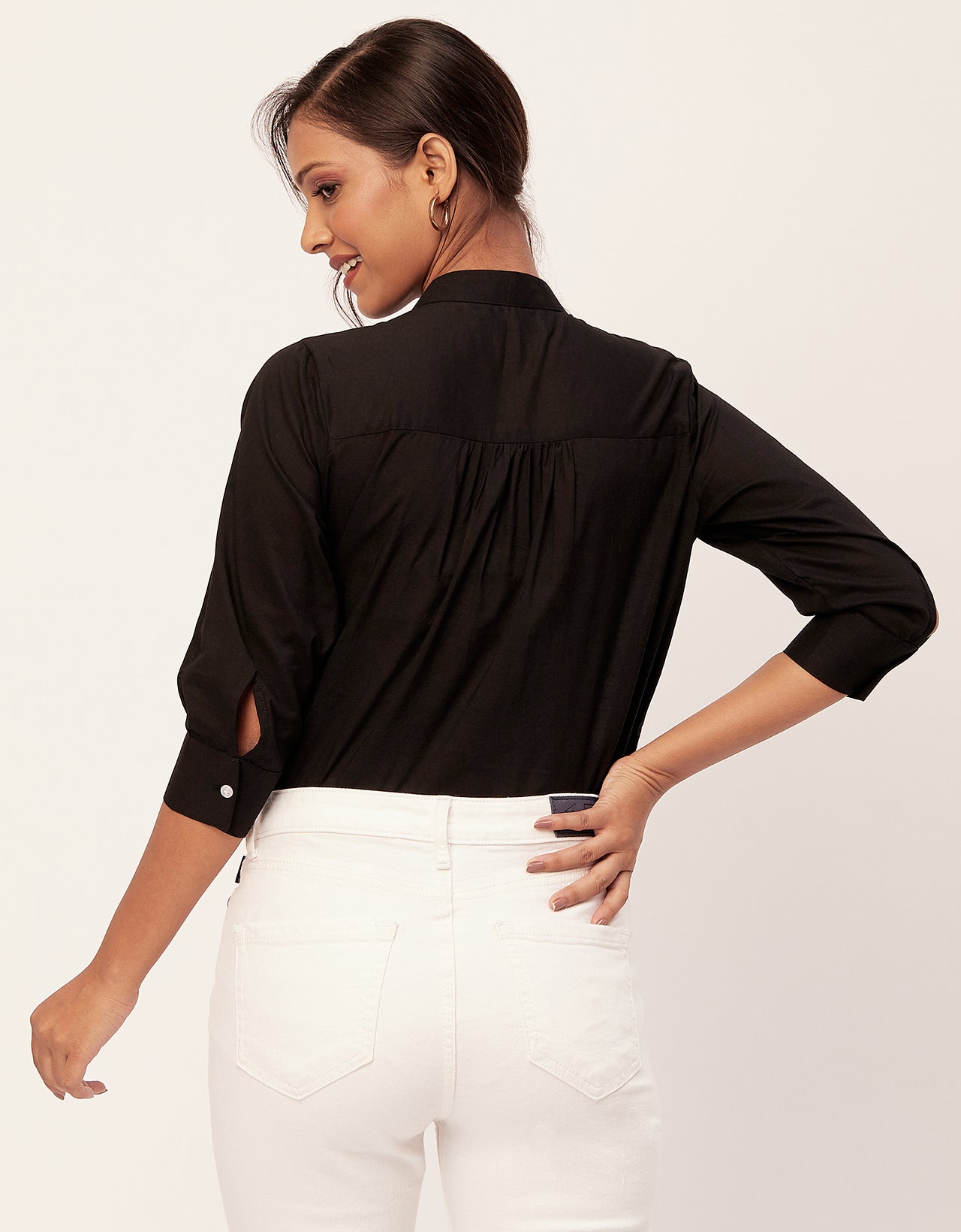 Solid Mandarin Collar Shirt