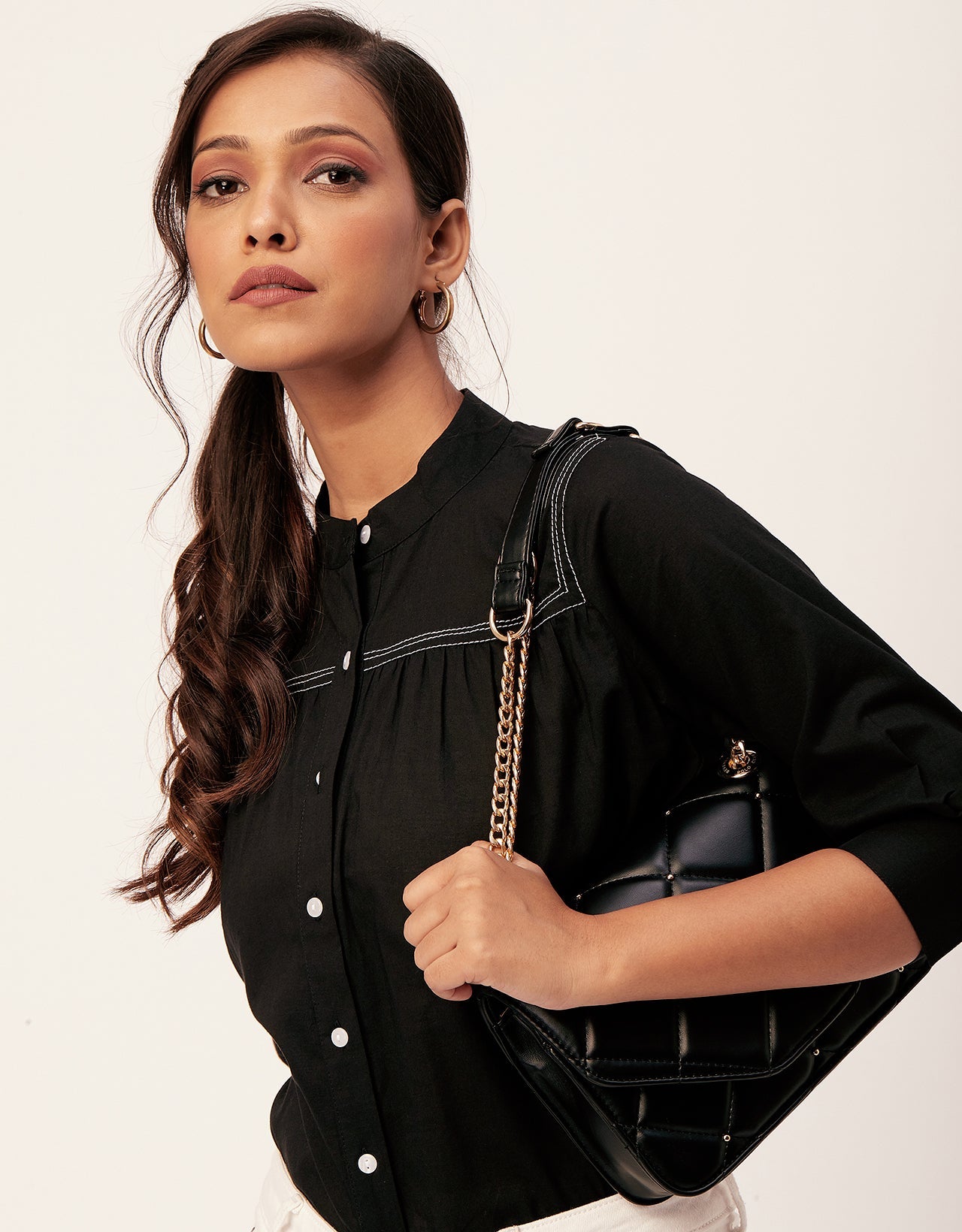 Solid Mandarin Collar Shirt