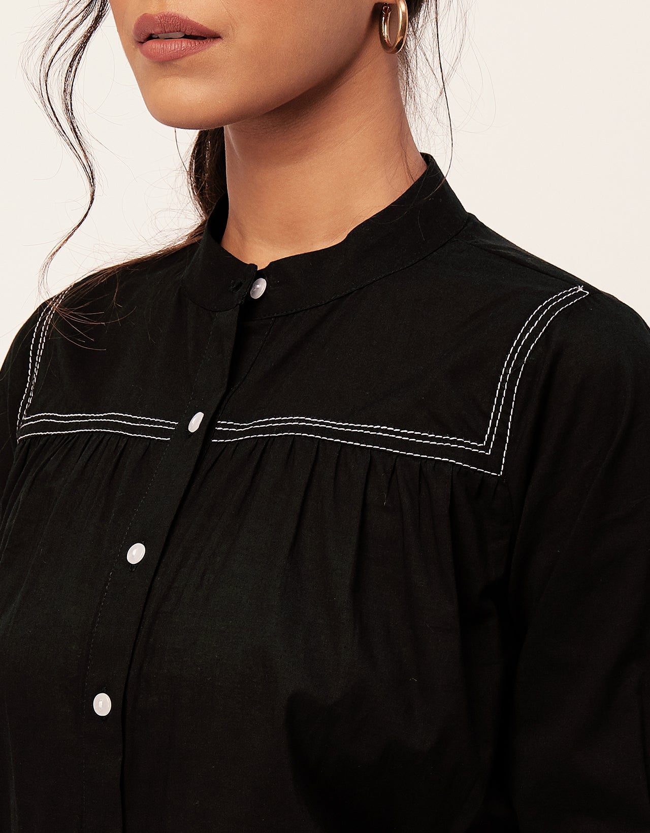 Solid Mandarin Collar Shirt