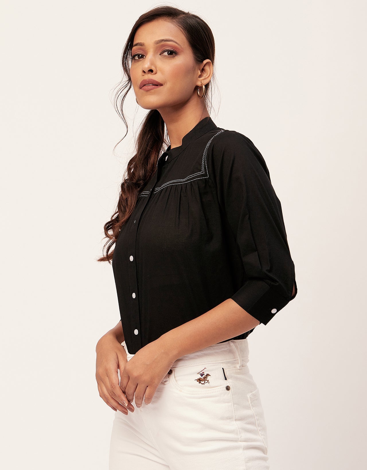 Solid Mandarin Collar Shirt