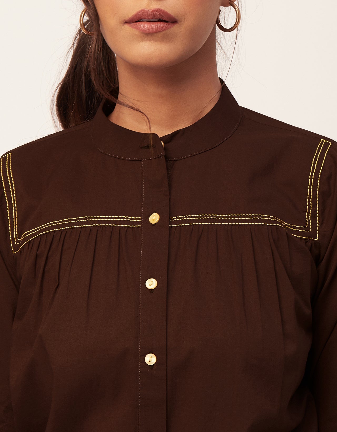 Solid Mandarin Collar Shirt