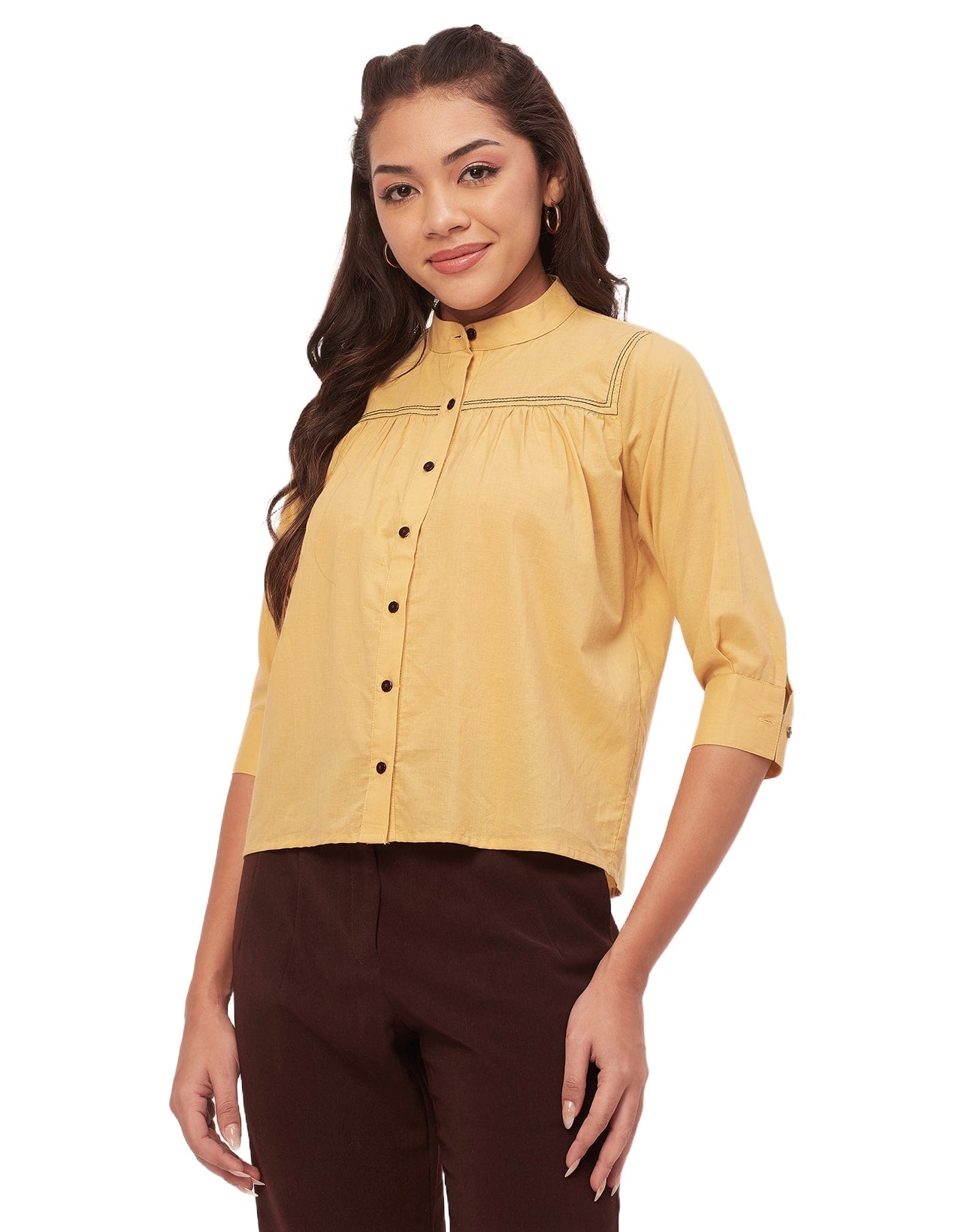 Solid Mandarin Collar Shirt