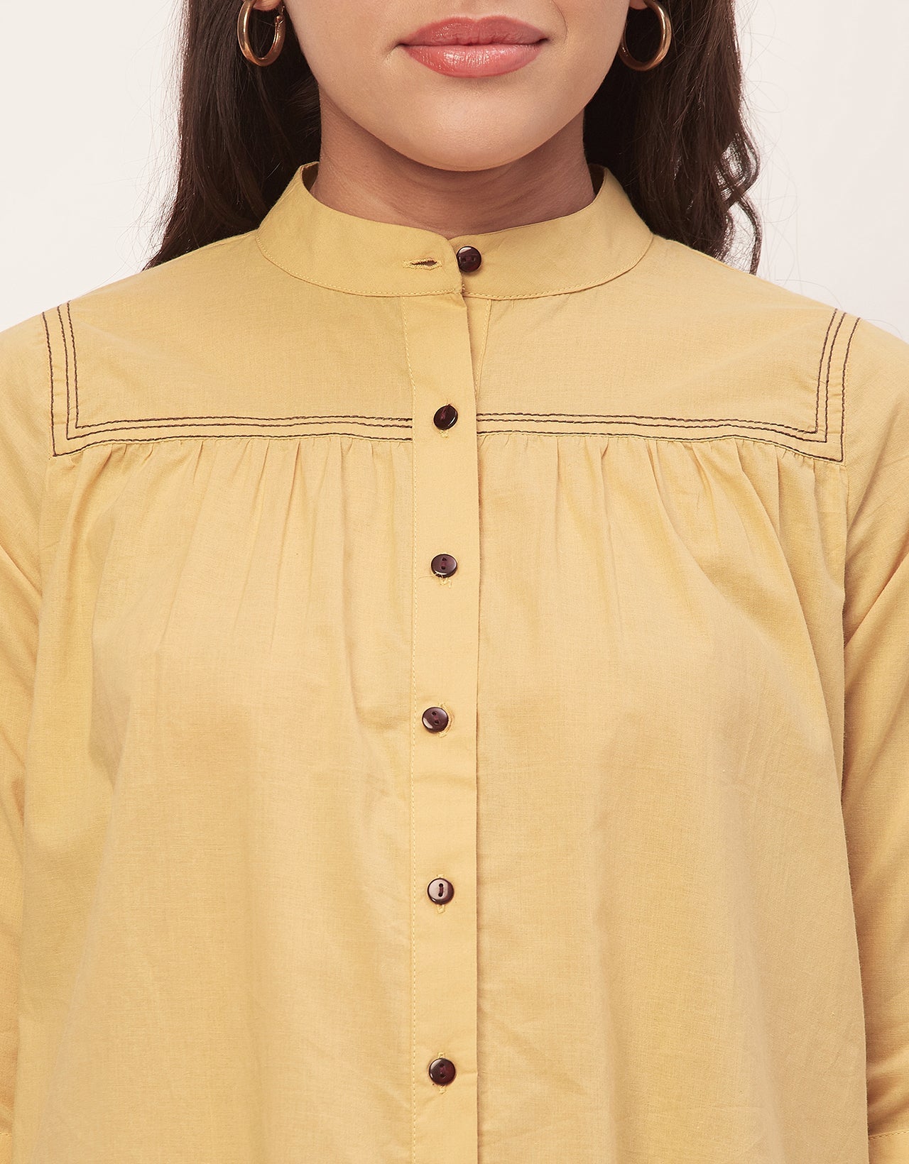 Solid Mandarin Collar Shirt