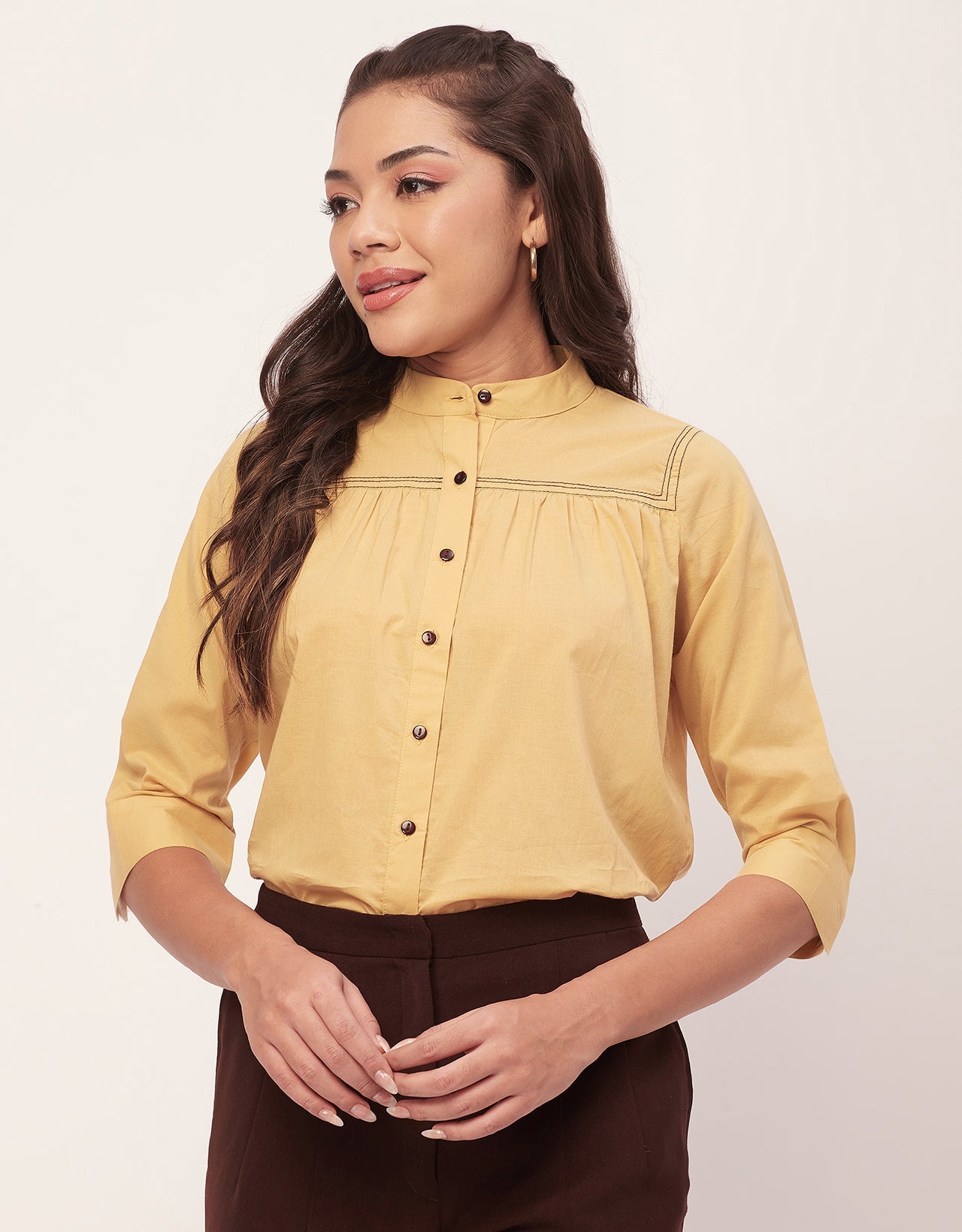 Solid Mandarin Collar Shirt