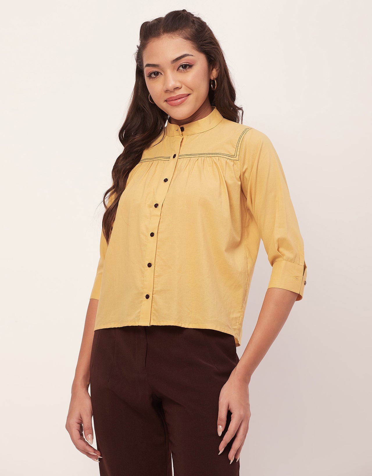 Solid Mandarin Collar Shirt