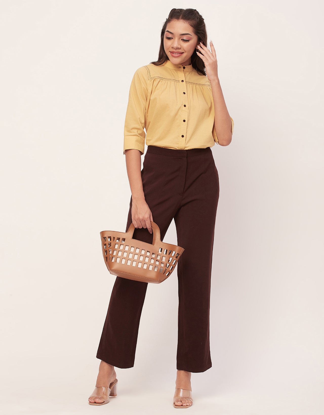 Solid Mandarin Collar Shirt