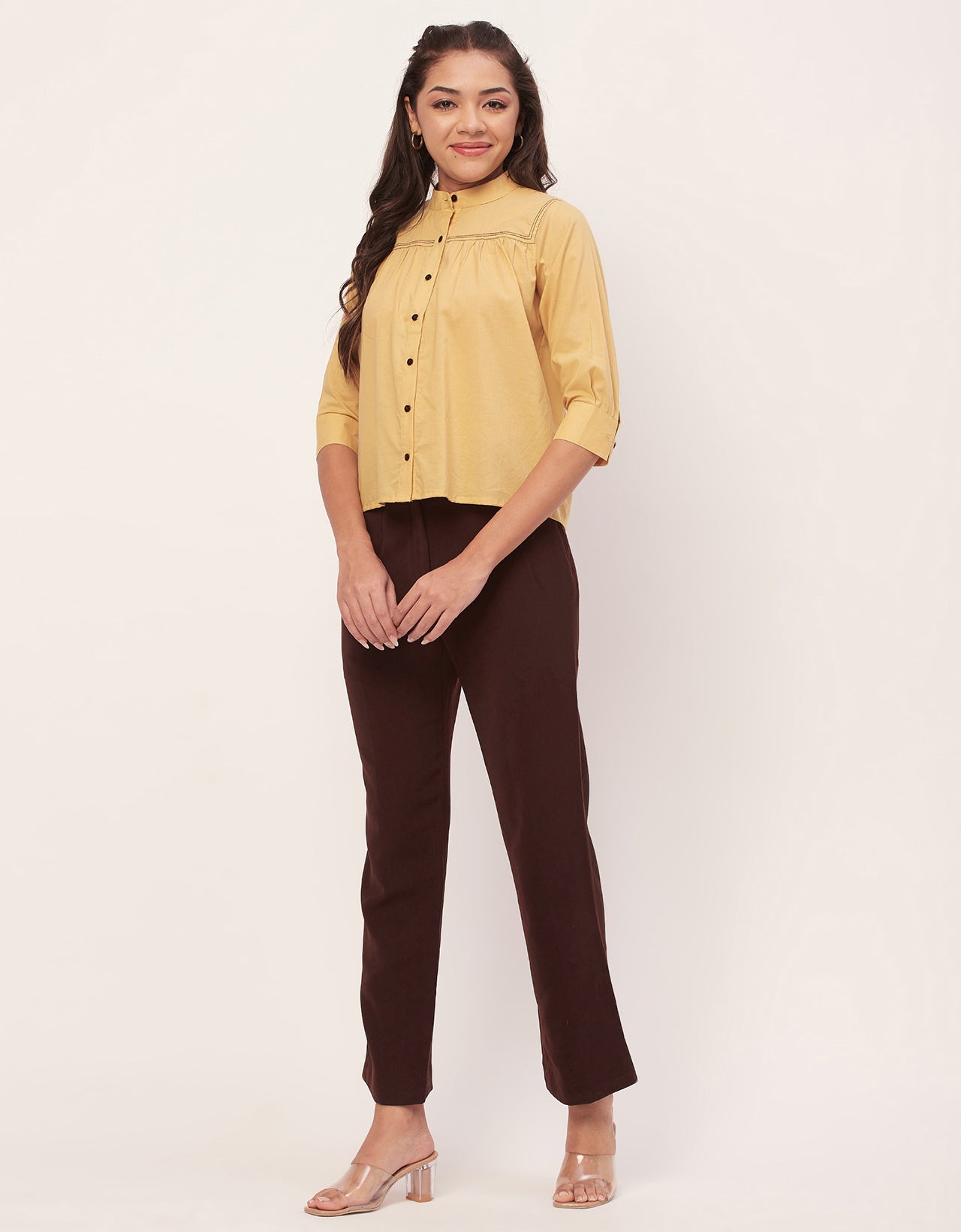 Solid Mandarin Collar Shirt